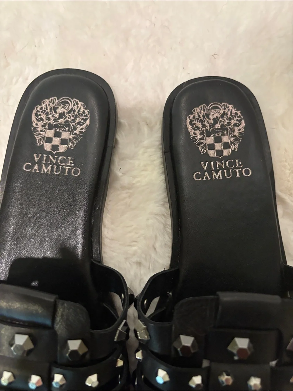 NWOT Vince Camuto Neverna Leather Black Studded Slide Sandals with Sz 8